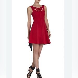 BCBG Red Dress With Criss Cross Top-